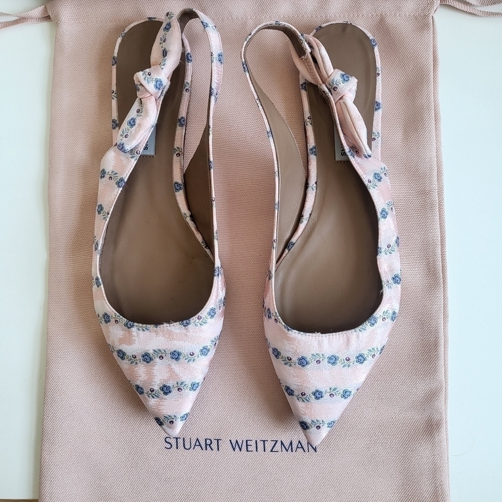 New Tabitha Simmons Floral Jacquard Point-Toe Light Pink Slingback Flats NWT 9.5